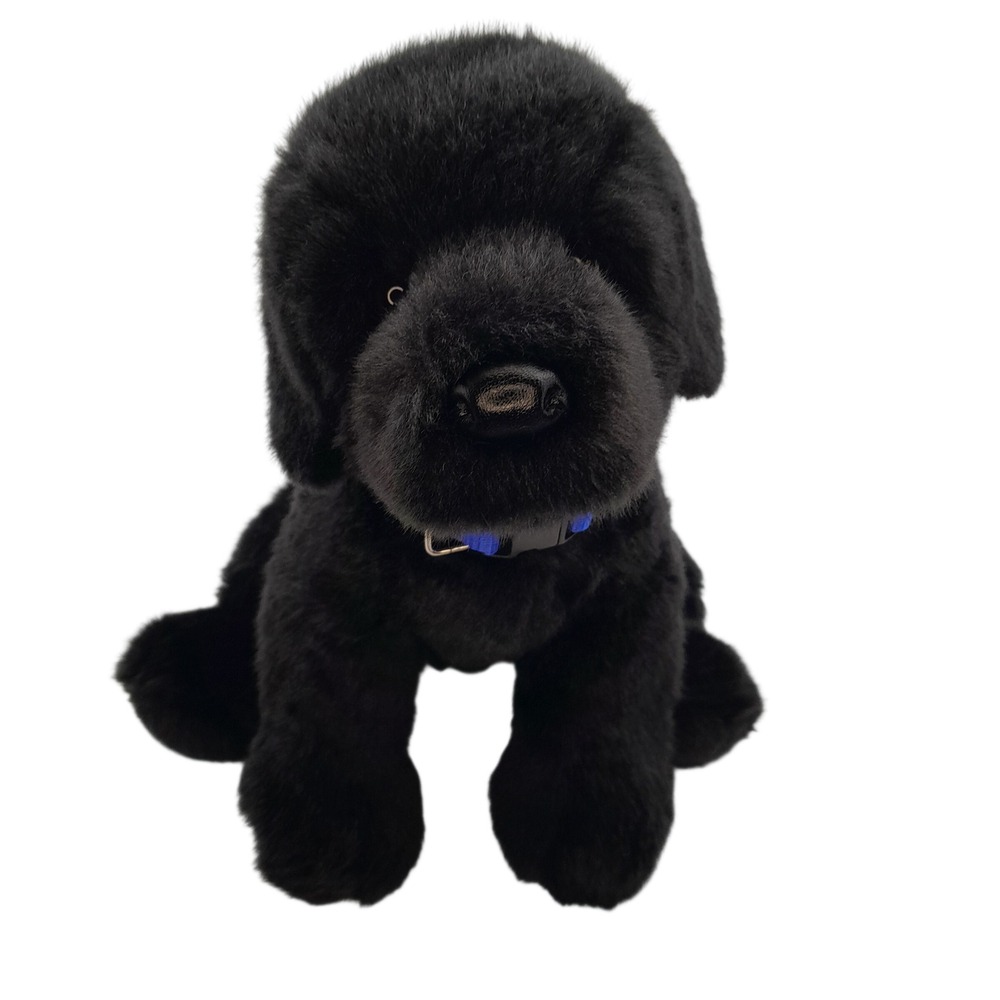 Black Labrador Retriever Plush Puppy Stuffed Animal with Blue Collar 12 Inch